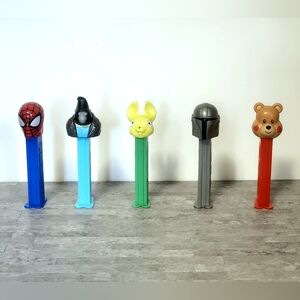 Assorted Character Candy PEZ Dispensers - Blue, Light Blue, Green, Gray, Red